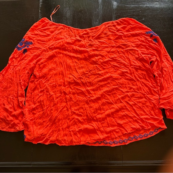 JohnPaulRichard 3XL Orange and Blue Off the Shoulder Embroidered Wide Sleeve - Picture 6 of 10